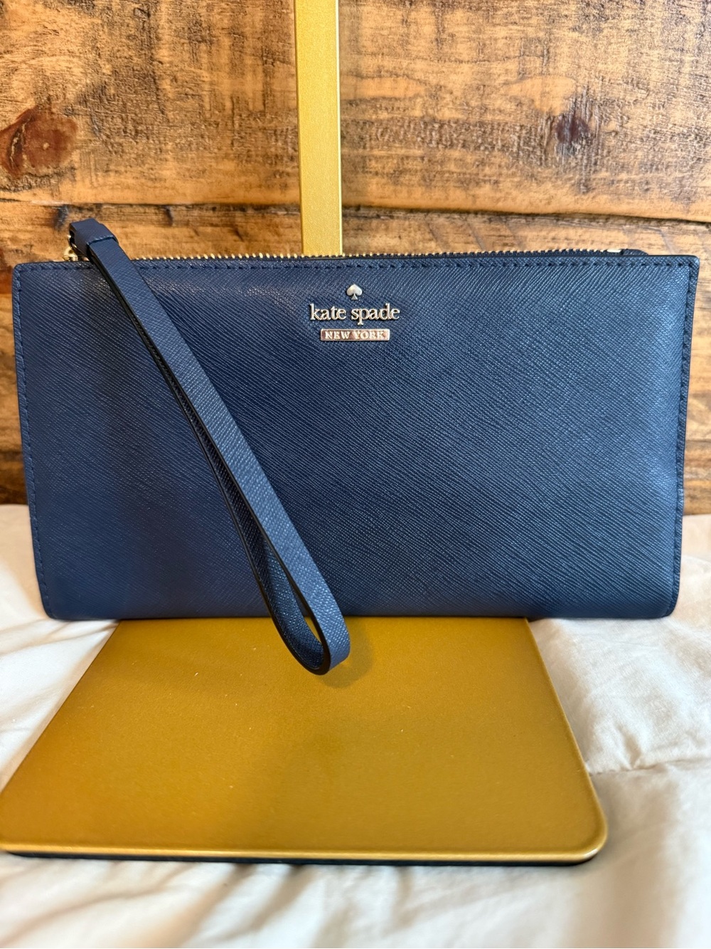 Kate Spade New York Navy Saffiano Wristlet